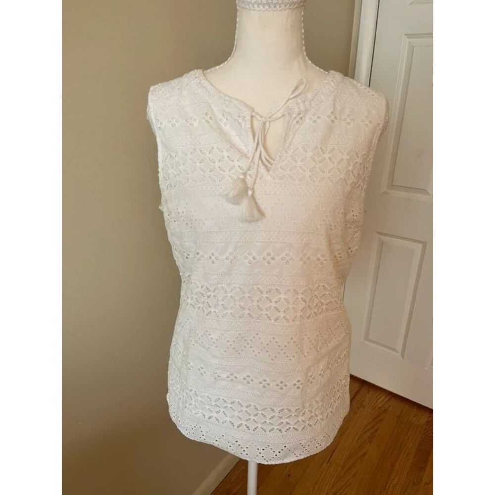 Talbots white eyelet sleeveless blouse